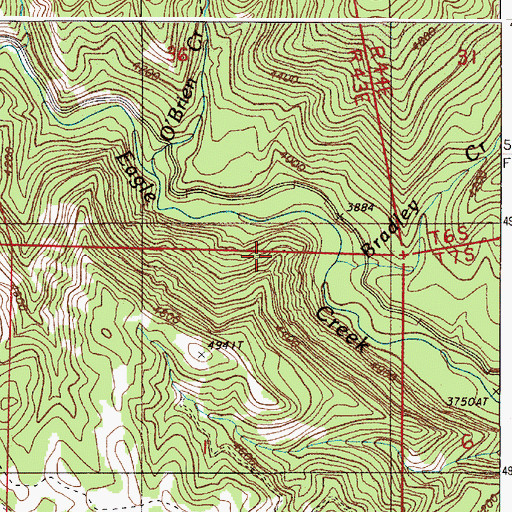 Topographic Map of Bradley Creek, OR