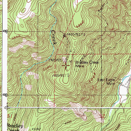 Topographic Map of Bradley Creek Mine, OR