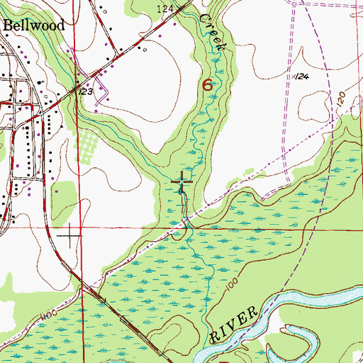 Topographic Map of Bell Creek, AL