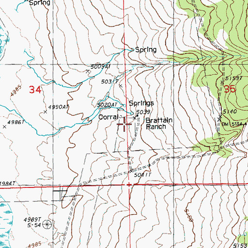 Topographic Map of Brattain Ranch, OR
