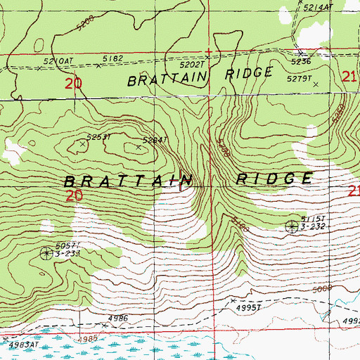 Topographic Map of Brattain Ridge, OR