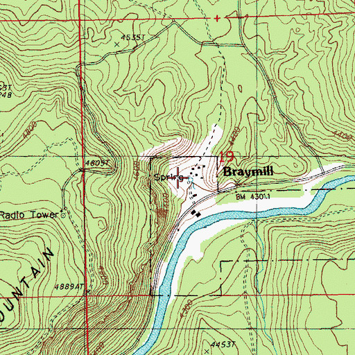 Topographic Map of Braymill, OR