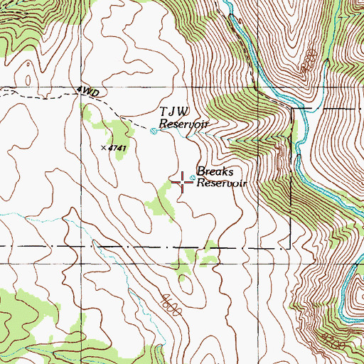 Topographic Map of Breaks Reservoir, OR