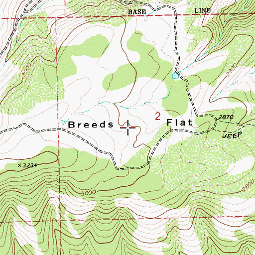 Topographic Map of Breeds Flat, OR