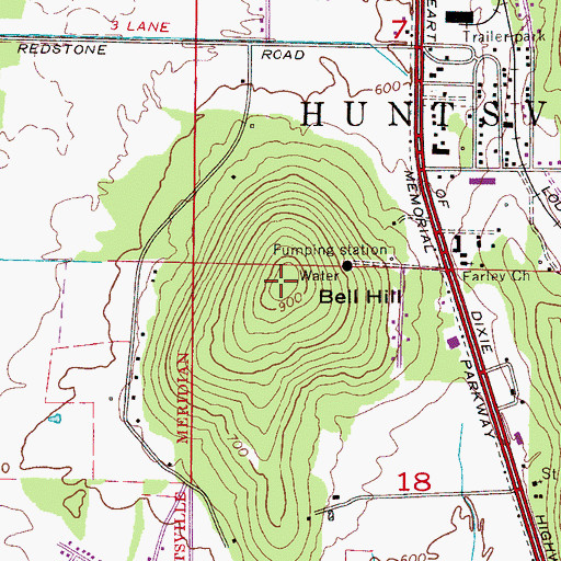 Topographic Map of Bell Hill, AL