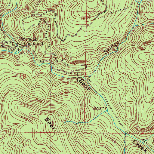 Topographic Map of Bridge Creek, OR