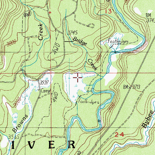 Topographic Map of Bridge Creek, OR