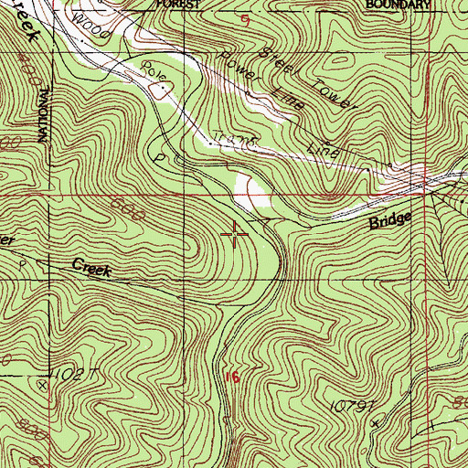 Topographic Map of Bridge Creek, OR
