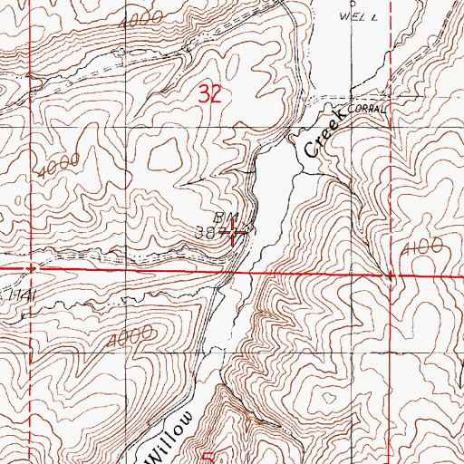 Topographic Map of Bridge Creek, OR