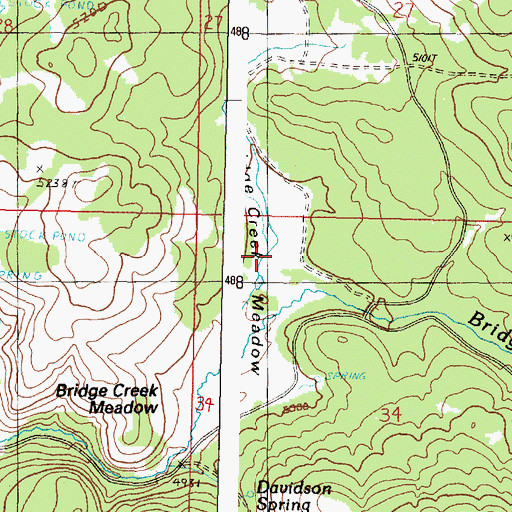 Topographic Map of Bridge Creek Meadow, OR