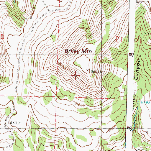 Topographic Map of Briley Mountain, OR