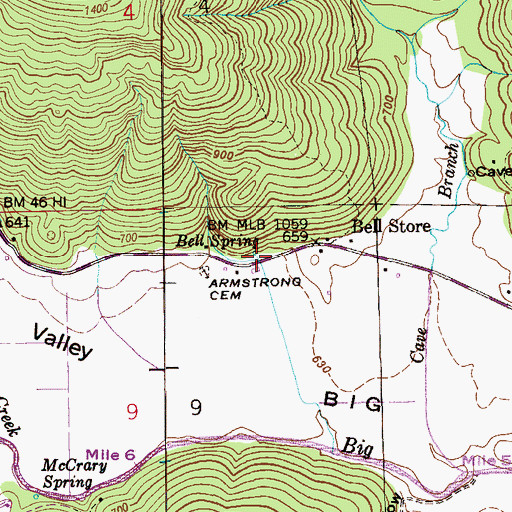 Topographic Map of Bell Spring, AL