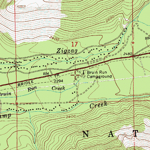 Topographic Map of Bruin Run Campground (historical), OR