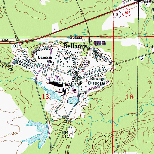 Topographic Map of Bellamy, AL