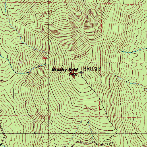 Topographic Map of Brushy Bald Mountain, OR