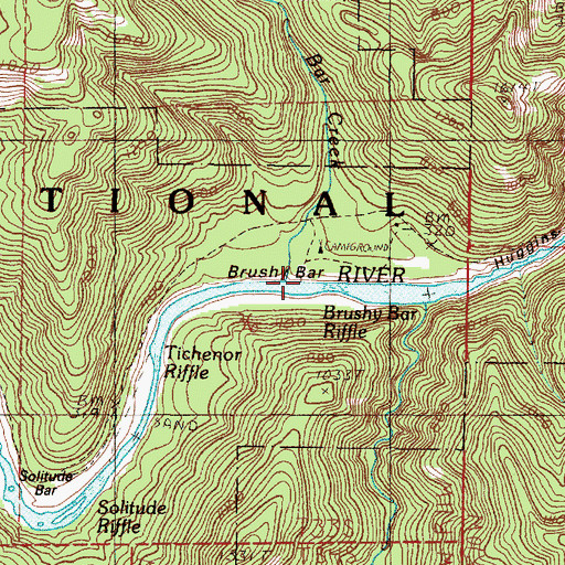Topographic Map of Brushy Bar Creek, OR