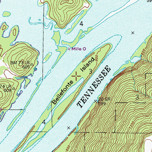 Topographic Map of Bellefonte Island, AL
