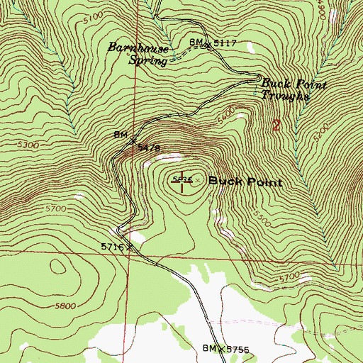 Topographic Map of Buck Point, OR