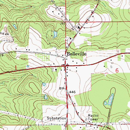 Topographic Map of Belleville, AL