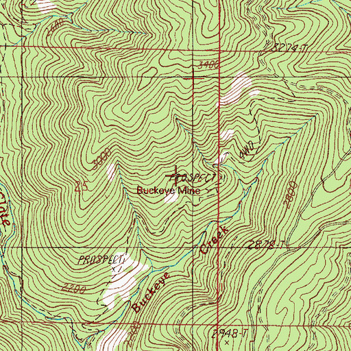 Topographic Map of Buckeye Mine, OR