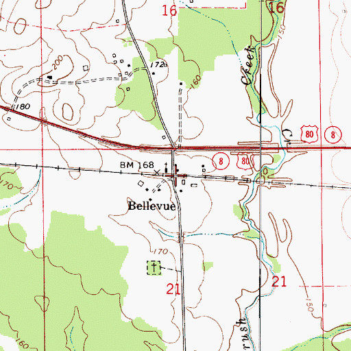 Topographic Map of Bellevue, AL