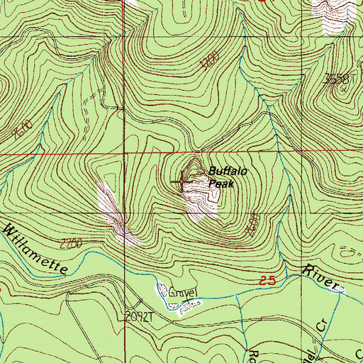 Topographic Map of Buffalo Rock, OR