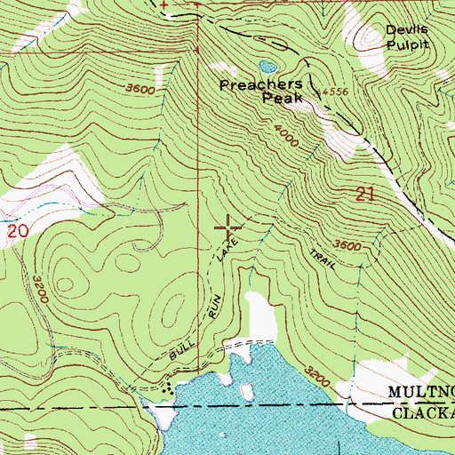 Topographic Map of Bull Run Lake Trail, OR