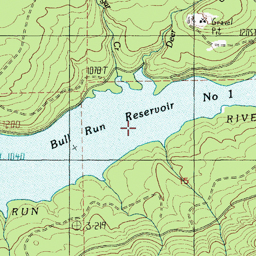 Topographic Map of Bull Run Reservoir Number One, OR