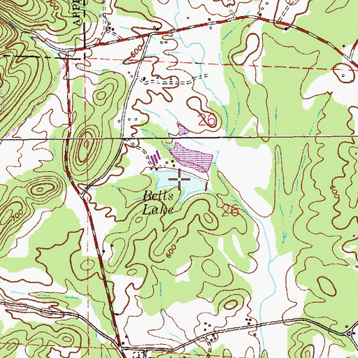 Topographic Map of Bells Lake, AL
