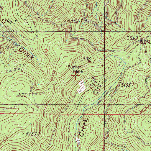 Topographic Map of Bunker Hill Mine, OR