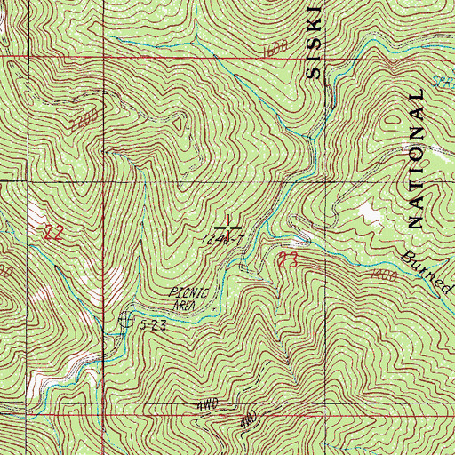Topographic Map of Burned Timber Creek, OR