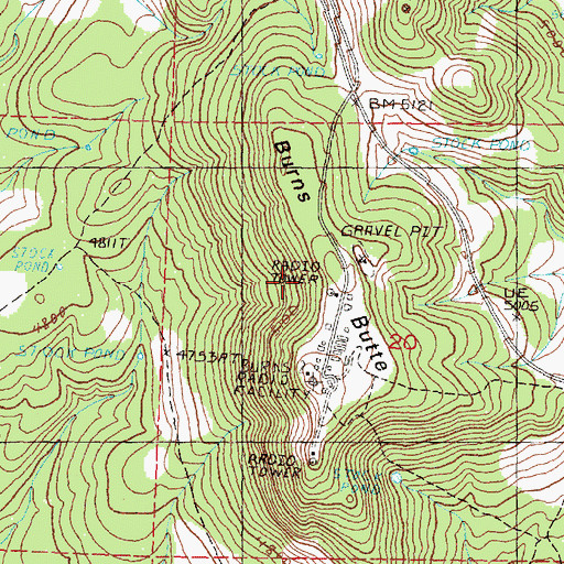 Topographic Map of Burns Butte, OR