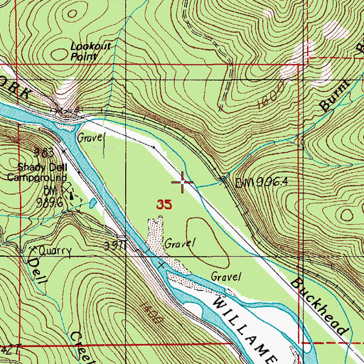 Topographic Map of Burnt Bridge Creek, OR