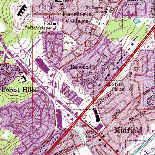 Topographic Map of Belwood, AL