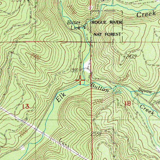Topographic Map of Button Creek, OR