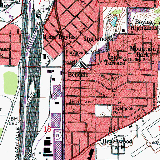 Topographic Map of Bendale, AL