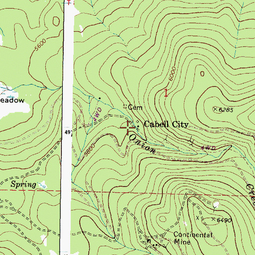 Topographic Map of Cabell City, OR