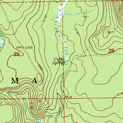 Topographic Map of Cabin Spring, OR