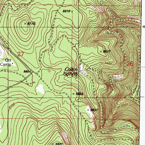 Topographic Map of Cabin Spring, OR