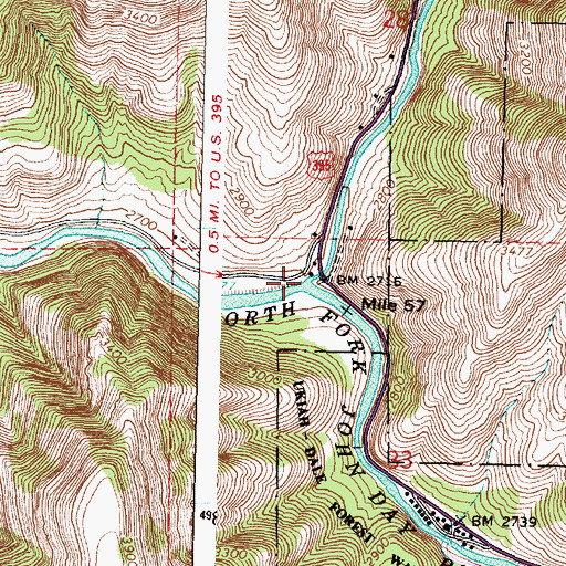 Topographic Map of Camas Creek, OR