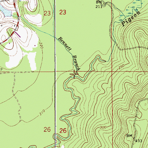 Topographic Map of Bennett Branch, AL