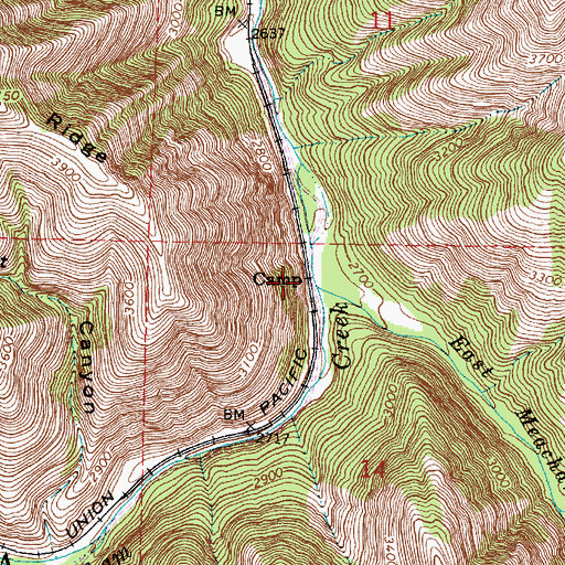 Topographic Map of Camp, OR