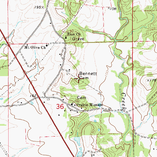 Topographic Map of Bennett Cemetery, AL
