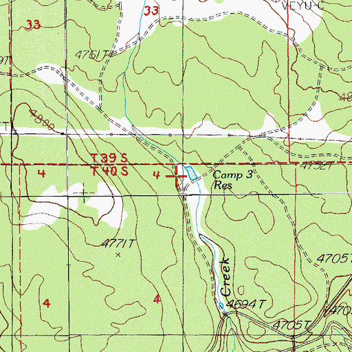 Topographic Map of Camp Three Reservoir, OR