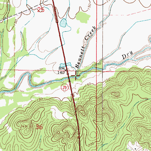 Topographic Map of Bennett Creek, AL