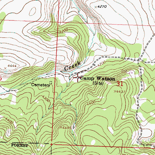 Topographic Map of Camp Watson (historical), OR