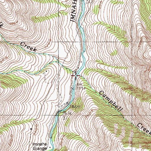 Topographic Map of Campbell Creek, OR