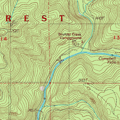 Topographic Map of Campbell Falls, OR