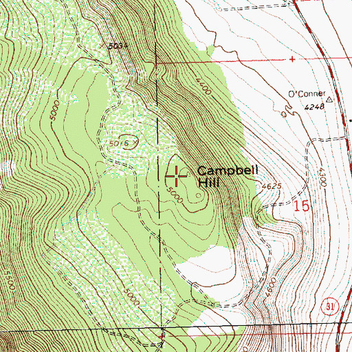 Topographic Map of Campbell Hill, OR