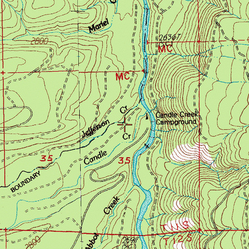 Topographic Map of Candle Creek, OR